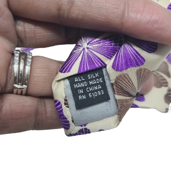 Steve Harvey | Men's Purple and Tan Floral Printed Silk Tie (One Size) - Picture 3 of 12